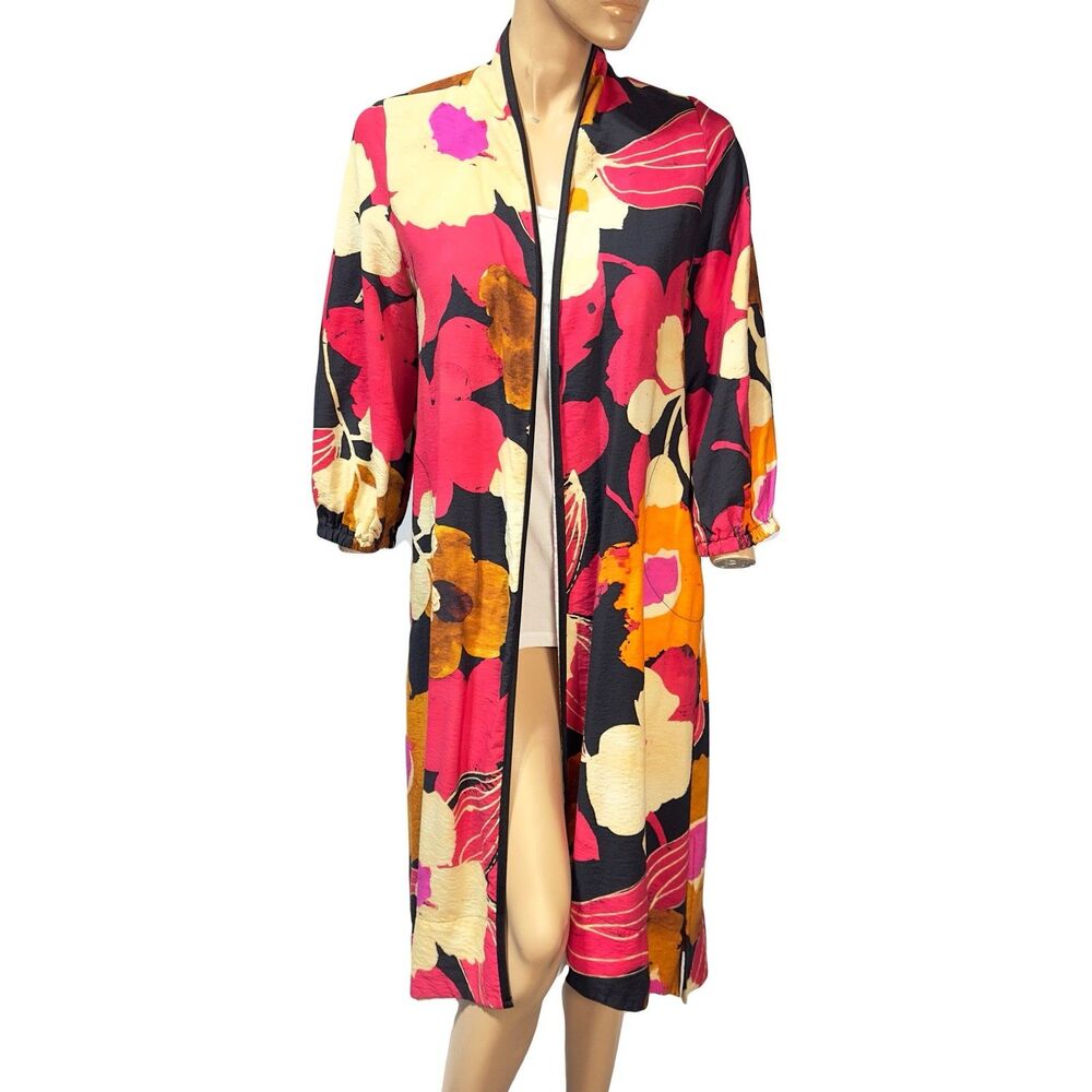 IC Collection Longline Cardigan Jacket Midi Duster Womens S Small Open Front